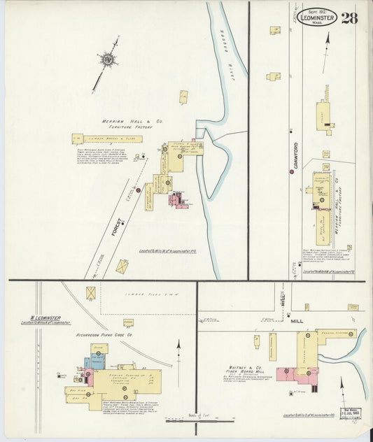 Sanborn Fire Insurance Map from Leominster, Worcester County, Massachusetts (1912), Sheet #0029 - Historic Sanborn Fire Insurance Map Print, vintage old map wall art, antique decor, genealogy gift, Massachusetts Massachusetts map