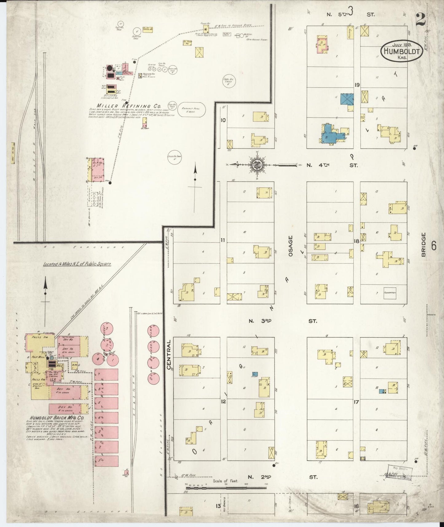 Sanborn Fire Insurance Map from Humboldt, Allen County, Kansas (1913), Sheet #0002 - Complete Map Set gallery image, historic Sanborn map, vintage wall art, Kansas Kansas