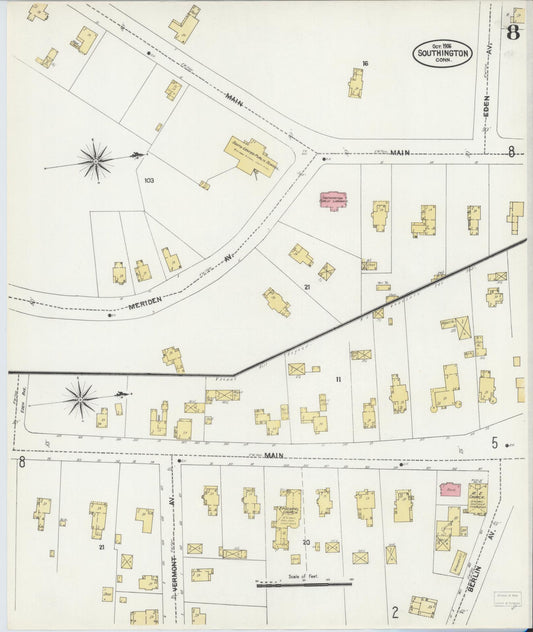 Sanborn Fire Insurance Map from Southington, Hartford County, Connecticut (1906), Sheet #0008 - Historic Sanborn Fire Insurance Map Print, vintage old map wall art, antique decor, genealogy gift, Connecticut Connecticut map