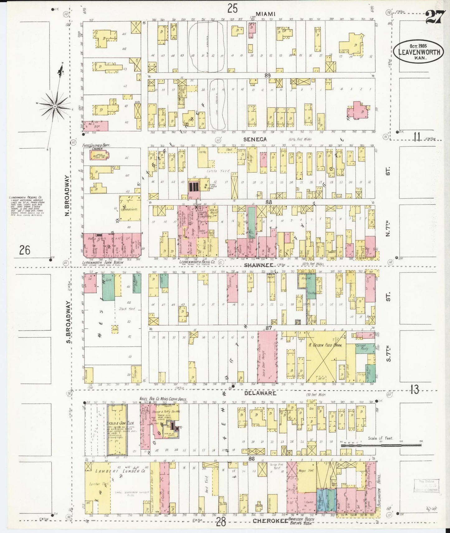 Sanborn Fire Insurance Map from Leavenworth, Leavenworth County, Kansas (1905), Sheet #0028 - Complete Map Set gallery image, historic Sanborn map, vintage wall art, Kansas Kansas