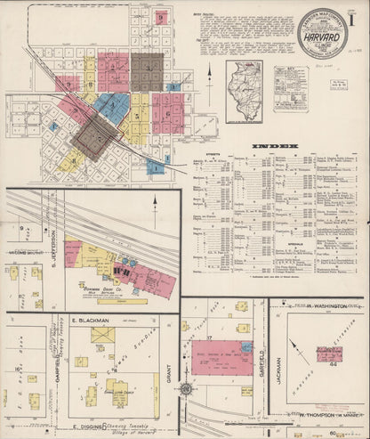 Sanborn Fire Insurance Map from Harvard, McHenry County, Illinois (1922), Sheet #0001 - Complete Map Set gallery image, historic Sanborn map, vintage wall art, Illinois Illinois