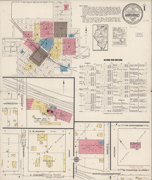 Sanborn Fire Insurance Map from Harvard, McHenry County, Illinois (1922), Sheet #0001 - Complete Map Set gallery image, historic Sanborn map, vintage wall art, Illinois Illinois