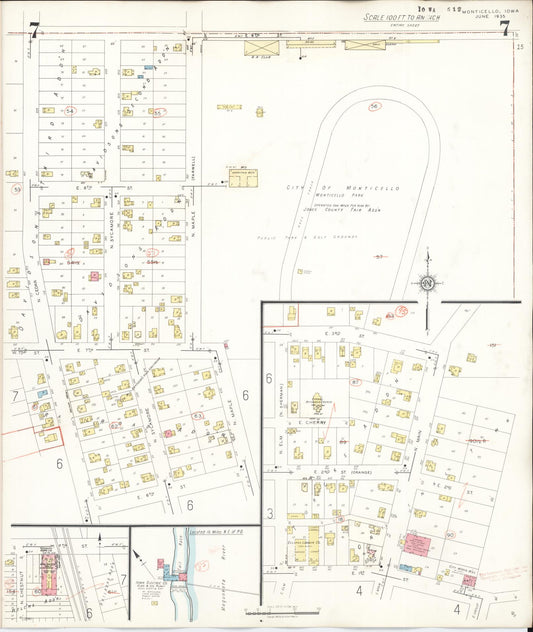 Sanborn Fire Insurance Map from Monticello, Jones County, Iowa (1943), Sheet #0007 - Historic Sanborn Fire Insurance Map Print, vintage old map wall art