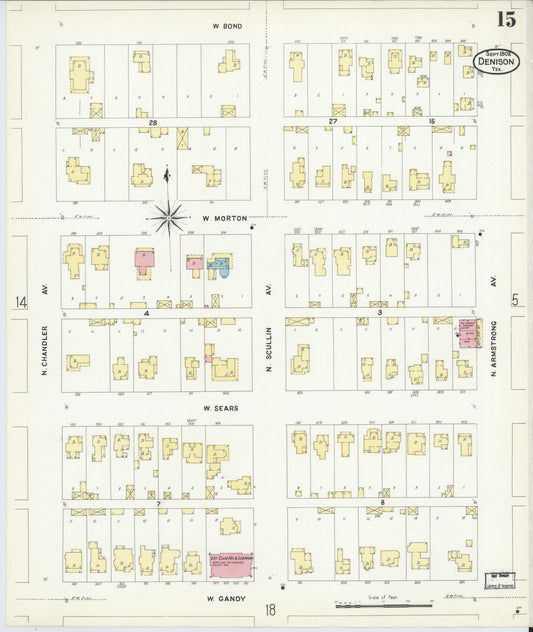 Sanborn Fire Insurance Map from Denison, Grayson County, Texas (1908), Sheet #0015 - Historic Sanborn Fire Insurance Map Print, vintage old map wall art, antique decor, genealogy gift, Texas Texas map