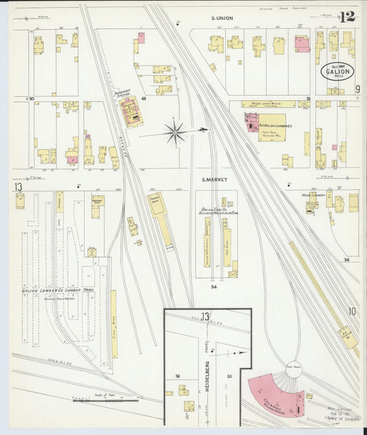 Sanborn Fire Insurance Map from Galion, Crawford County, Ohio (1907), Sheet #0012 - Historic Sanborn Fire Insurance Map Print, vintage old map wall art, antique decor, genealogy gift, Ohio Ohio map