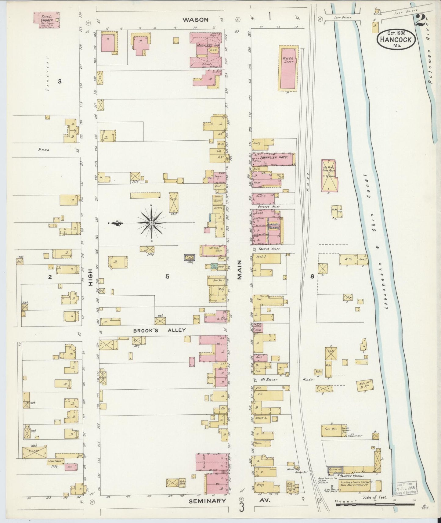 Sanborn Fire Insurance Map from Hancock, Washington County, Maryland (1908), Sheet #0002 - Complete Map Set gallery image, historic Sanborn map, vintage wall art, Maryland Maryland