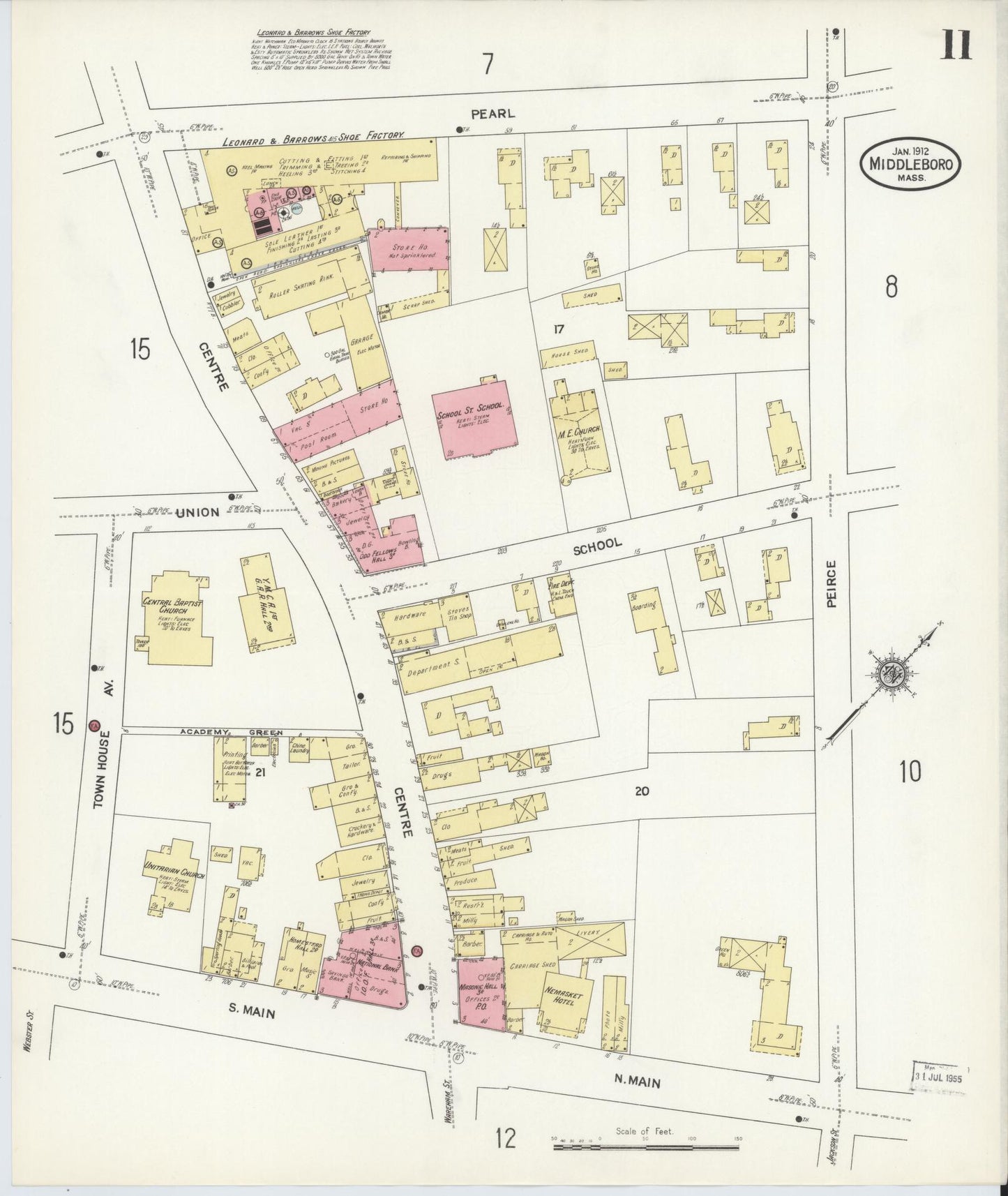 Sanborn Fire Insurance Map from Middleboro, Plymouth County, Massachusetts (1912), Sheet #0011 - Complete Map Set gallery image, historic Sanborn map, vintage wall art, Massachusetts Massachusetts