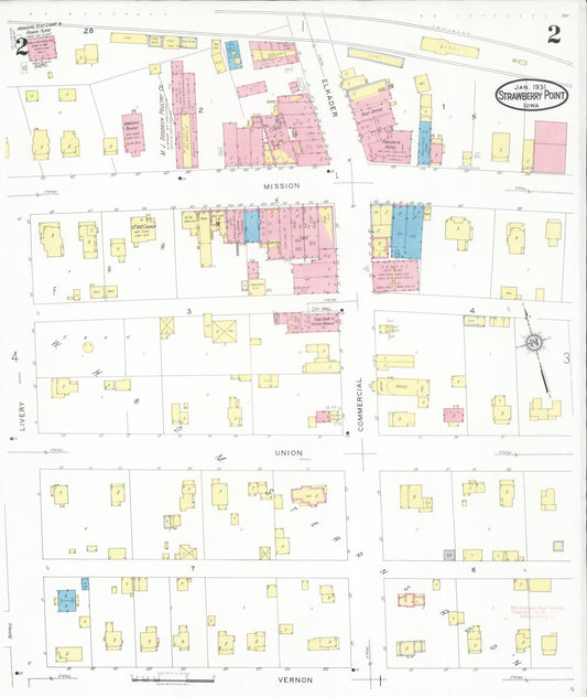 Sanborn Fire Insurance Map from Strawberry Point, Clayton County, Iowa (1931), Sheet #0002 - Historic Sanborn Fire Insurance Map Print, vintage old map wall art
