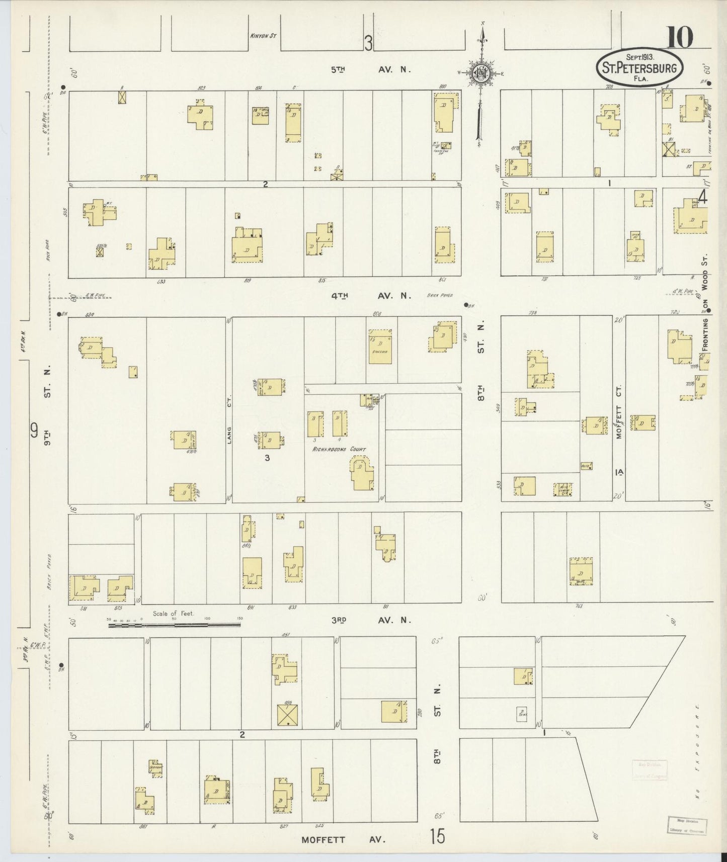 Sanborn Fire Insurance Map from Saint Petersburg, Pinellas County, Florida (1913), Sheet #0010 - Historic Sanborn Fire Insurance Map Print, vintage old map wall art, antique decor, genealogy gift, Florida Florida map
