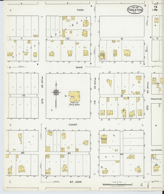 Sanborn Fire Insurance Map from Faulkton, Faulk County, South Dakota (1921), Sheet #0002 - Historic Sanborn Fire Insurance Map Print, vintage old map wall art, antique decor, genealogy gift, South Dakota South Dakota map