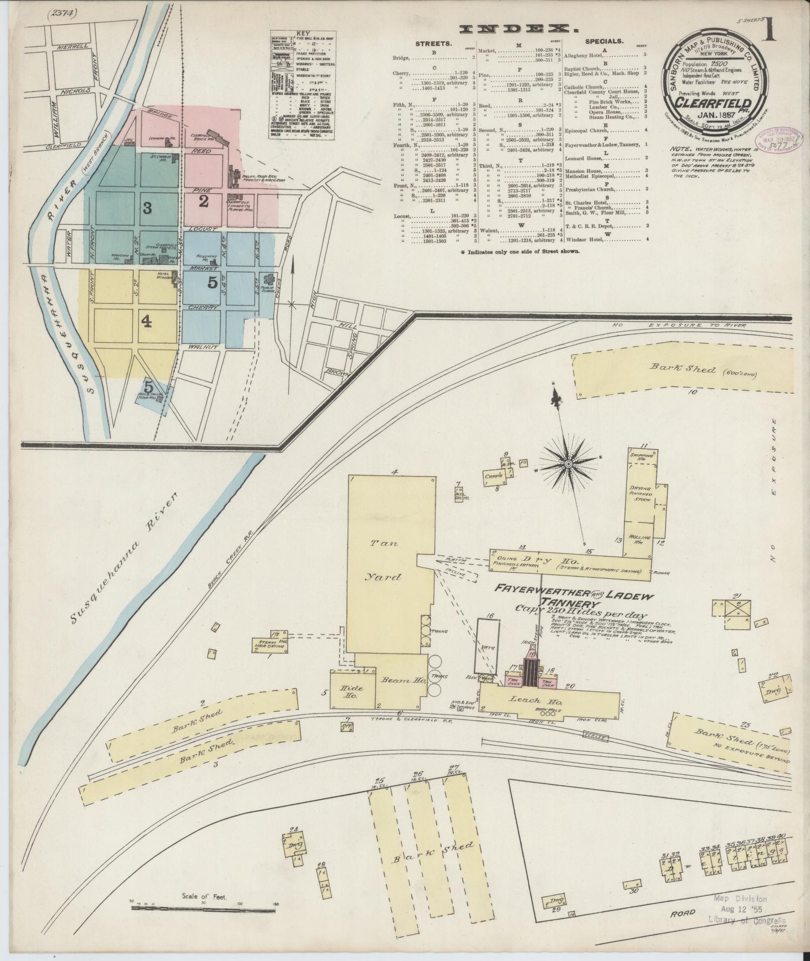 Sanborn Fire Insurance Map from Clearfield, Clearfield County, Pennsylvania (1887), Sheet #0001 - Historic Sanborn Fire Insurance Map Print, vintage old map wall art, antique decor, genealogy gift, Pennsylvania Pennsylvania map
