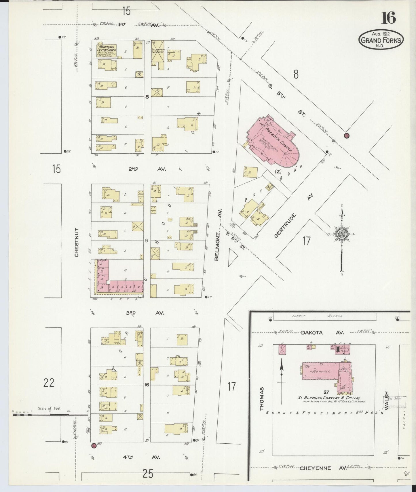 Sanborn Fire Insurance Map from Grand Forks, Grand Forks County, North Dakota (1912), Sheet #0016 - Historic Sanborn Fire Insurance Map Print, vintage old map wall art, antique decor, genealogy gift, North Dakota North Dakota map
