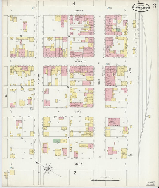 Sanborn Fire Insurance Map from Lawrenceburg, Dearborn County, Indiana (1896), Sheet #0003 - Historic Sanborn Fire Insurance Map Print, vintage old map wall art, antique decor, genealogy gift, Indiana Indiana map