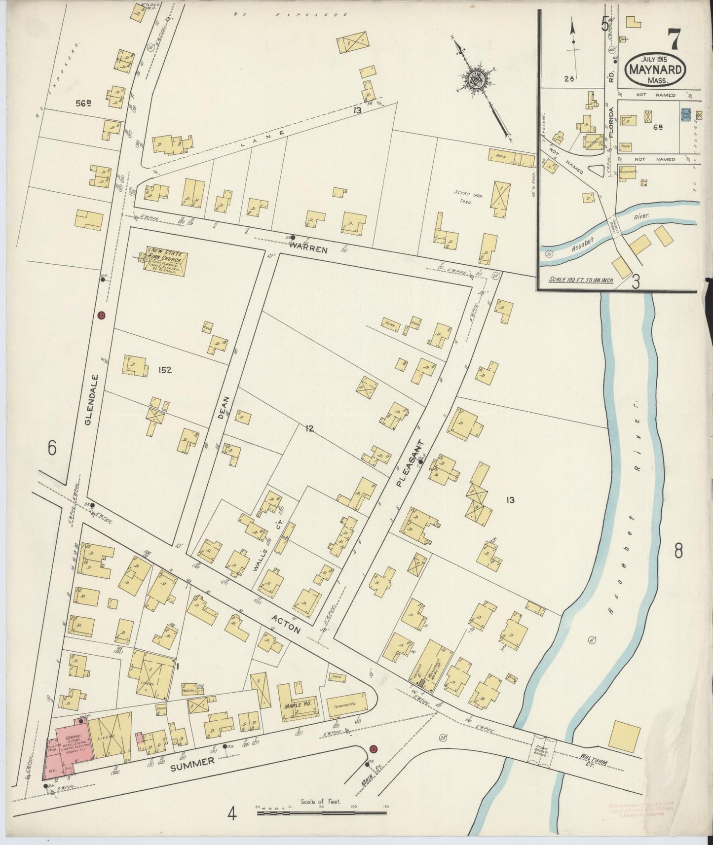 Sanborn Fire Insurance Map from Maynard, Middlesex County, Massachusetts (1915), Sheet #0007 - Complete Map Set gallery image, historic Sanborn map, vintage wall art, Massachusetts Massachusetts