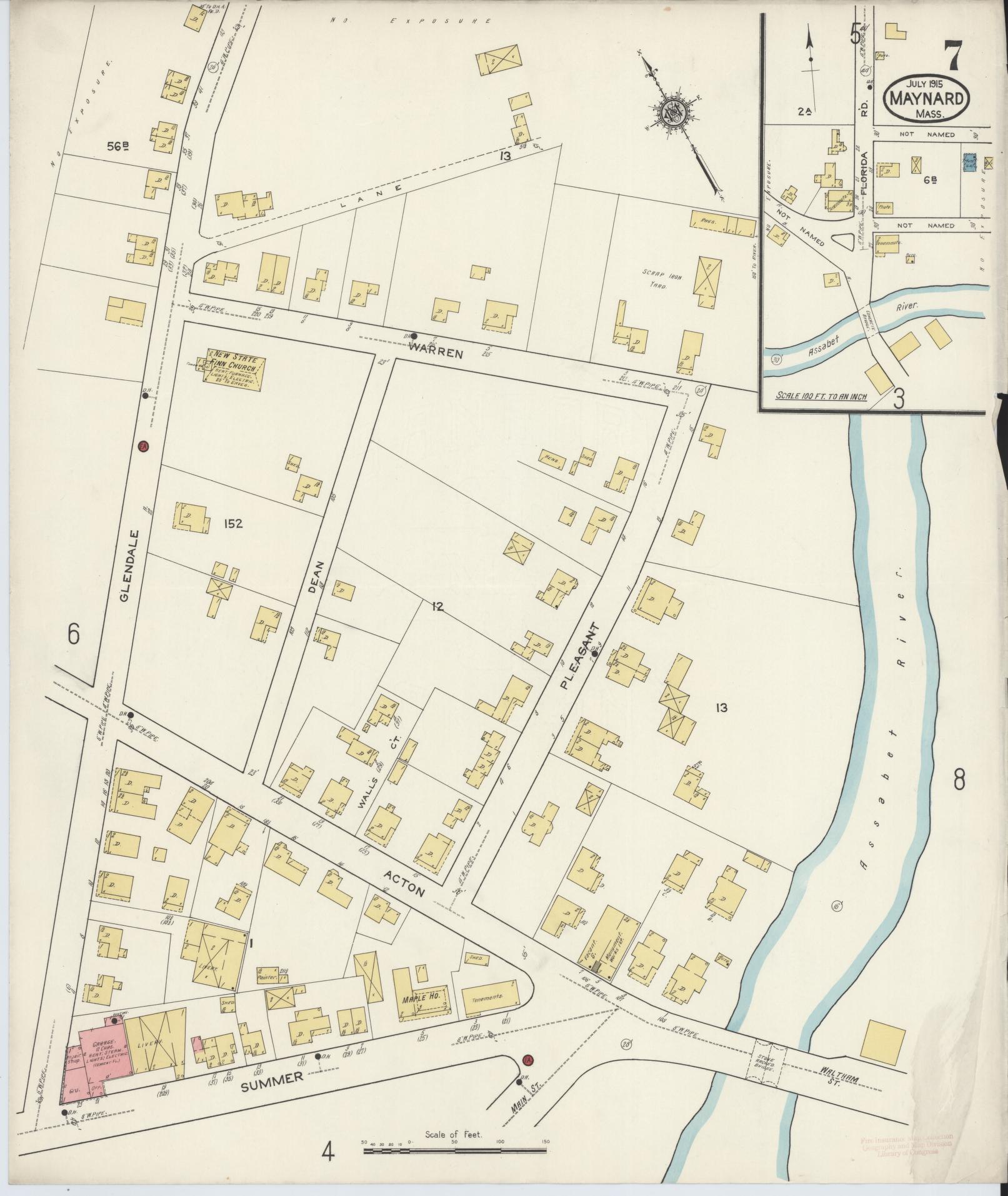 Sanborn Fire Insurance Map from Maynard, Middlesex County, Massachusetts (1915), Sheet #0007 - Complete Map Set gallery image, historic Sanborn map, vintage wall art, Massachusetts Massachusetts