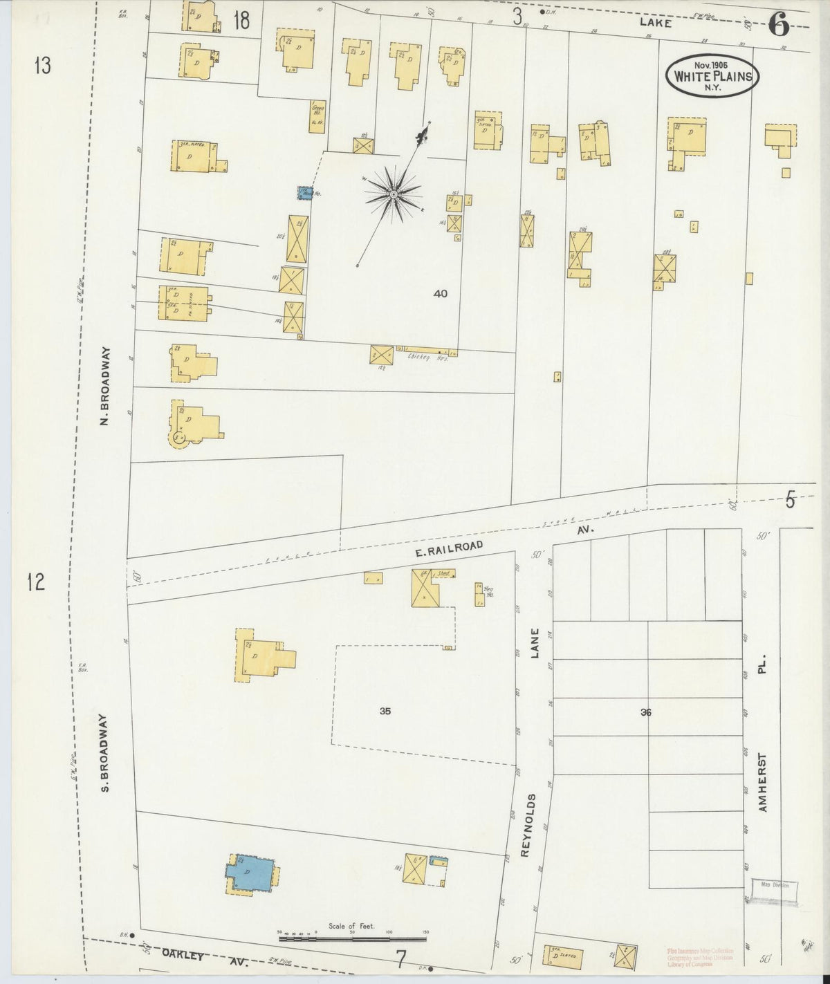 Sanborn Fire Insurance Map from White Plains, Westchester County, New York (1905), Sheet #0006 - Complete Map Set gallery image, historic Sanborn map, vintage wall art, New York New York