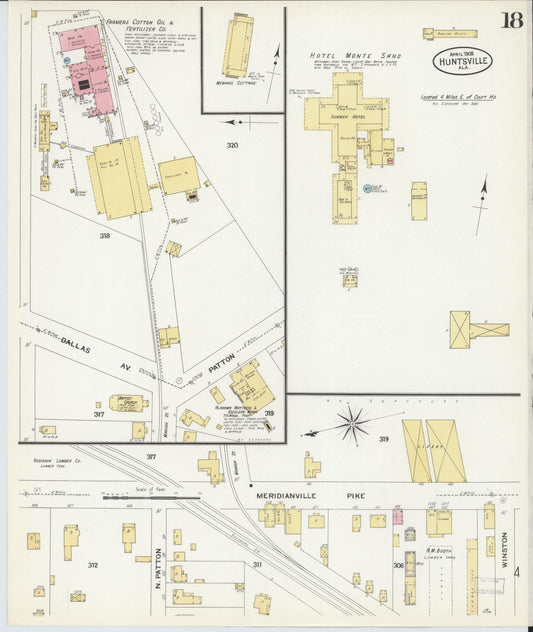 Sanborn Fire Insurance Map from Huntsville, Madison County, Alabama (1908), Sheet #0018 - Historic Sanborn Fire Insurance Map Print, vintage old map wall art, antique decor, genealogy gift, Alabama Alabama map