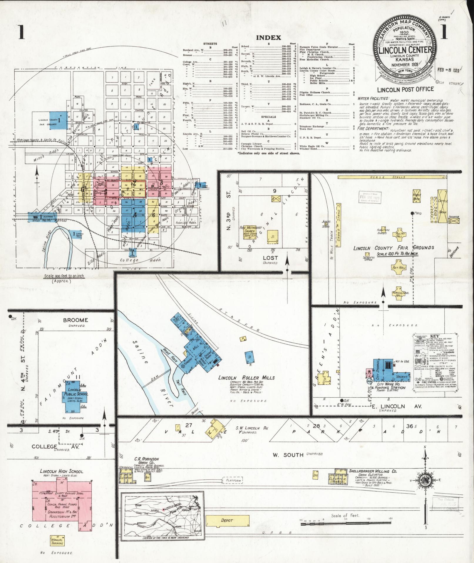 Sanborn Fire Insurance Map from Lincoln, Lincoln County, Kansas (1928), Sheet #0001 - Historic Sanborn Fire Insurance Map Print, vintage old map wall art, antique decor, genealogy gift, Kansas Kansas map
