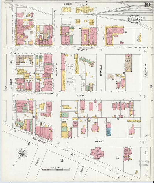 Sanborn Fire Insurance Map from El Paso, El Paso County, Texas (1900), Sheet #0010 - Historic Sanborn Fire Insurance Map Print, vintage old map wall art, antique decor, genealogy gift, Texas Texas map