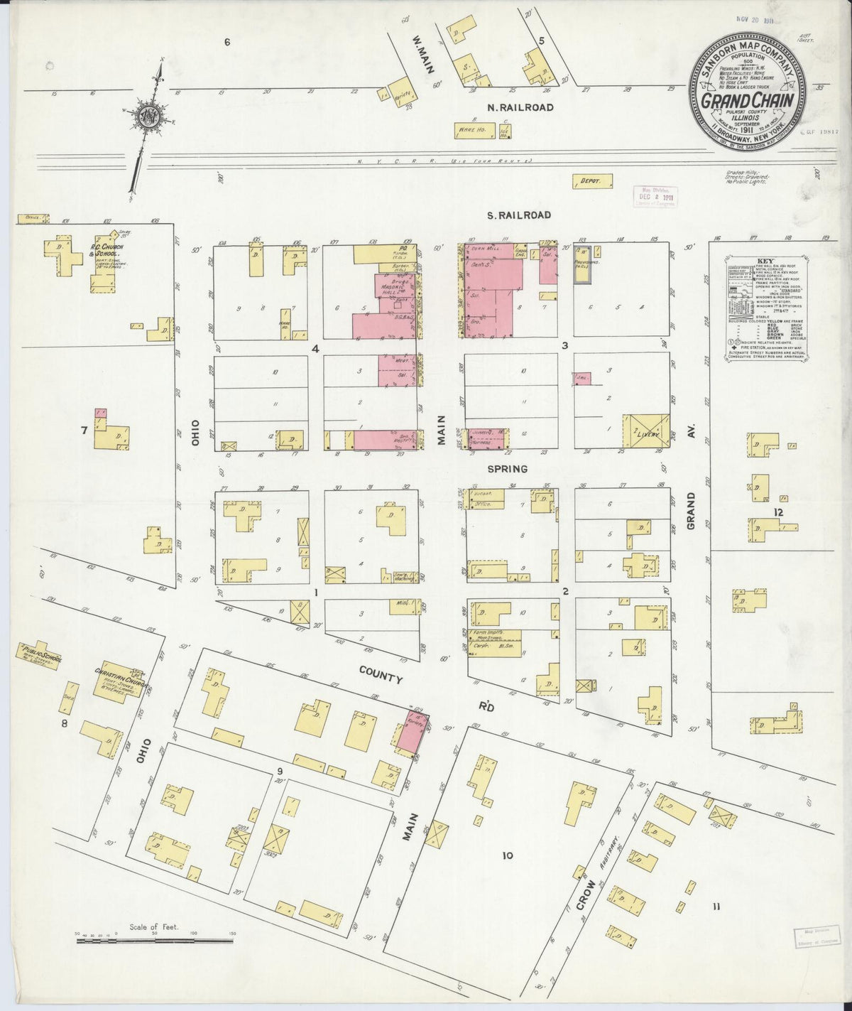 Sanborn Fire Insurance Map from Grand Chain, Pulaski County, Illinois (1911), Sheet #0001 - Historic Sanborn Fire Insurance Map Print, vintage old map wall art, antique decor, genealogy gift, Illinois Illinois map