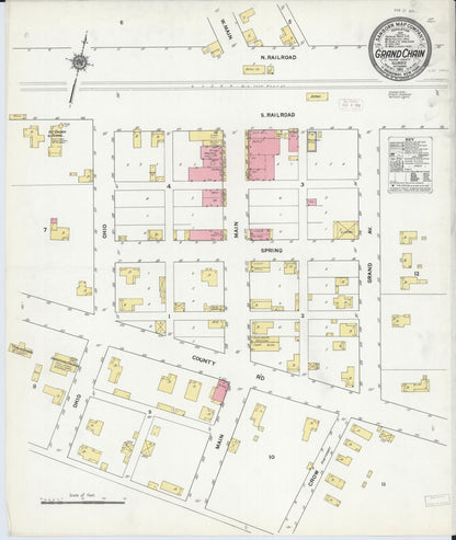 Sanborn Fire Insurance Map from Grand Chain, Pulaski County, Illinois (1911), Sheet #0001 - Historic Sanborn Fire Insurance Map Print, vintage old map wall art, antique decor, genealogy gift, Illinois Illinois map