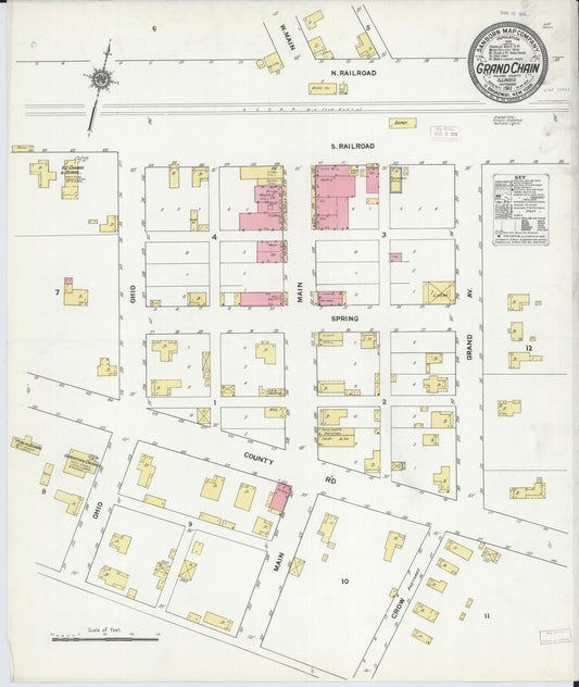 Sanborn Fire Insurance Map from Grand Chain, Pulaski County, Illinois (1911), Sheet #0001 - Historic Sanborn Fire Insurance Map Print, vintage old map wall art, antique decor, genealogy gift, Illinois Illinois map