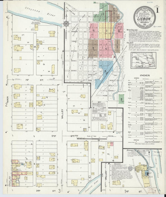 Sanborn Fire Insurance Map from Lisbon, Ransom County, North Dakota (1914), Sheet #0001 - Historic Sanborn Fire Insurance Map Print, vintage old map wall art, antique decor, genealogy gift, North Dakota North Dakota map