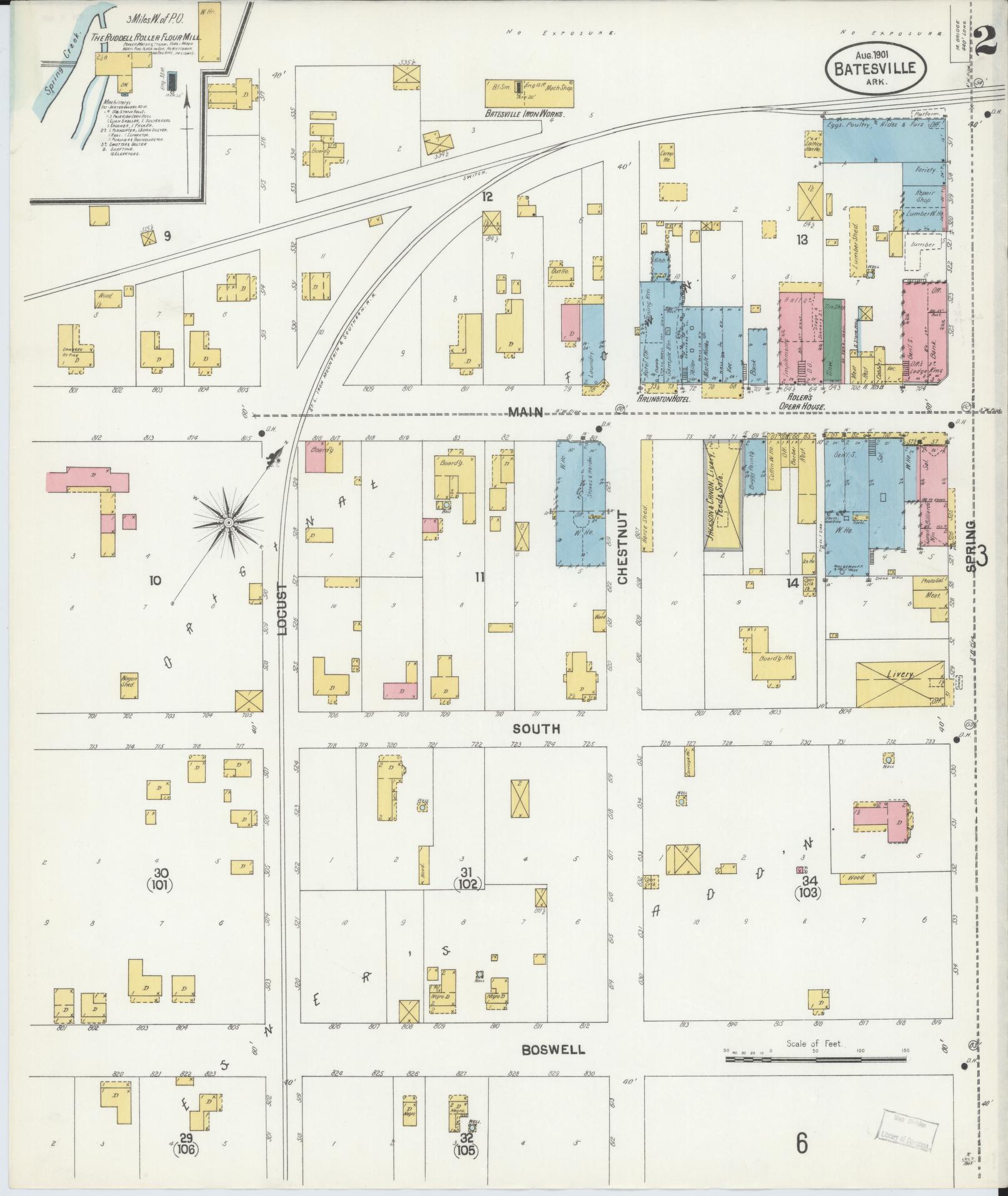 Sanborn Fire Insurance Map from Batesville, Independence County, Arkansas (1901), Sheet #0002 - Complete Map Set gallery image, historic Sanborn map, vintage wall art, Arkansas Arkansas