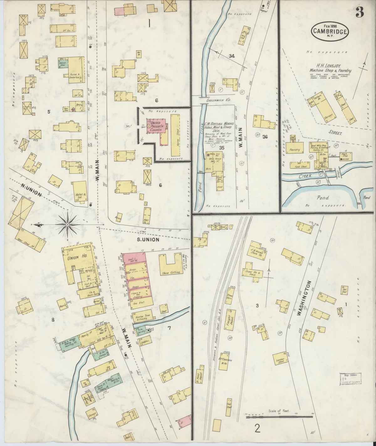 Sanborn Fire Insurance Map from Cambridge, Washington County, New York (1898), Sheet #0003 - Historic Sanborn Fire Insurance Map Print, vintage old map wall art, antique decor, genealogy gift, New York New York map