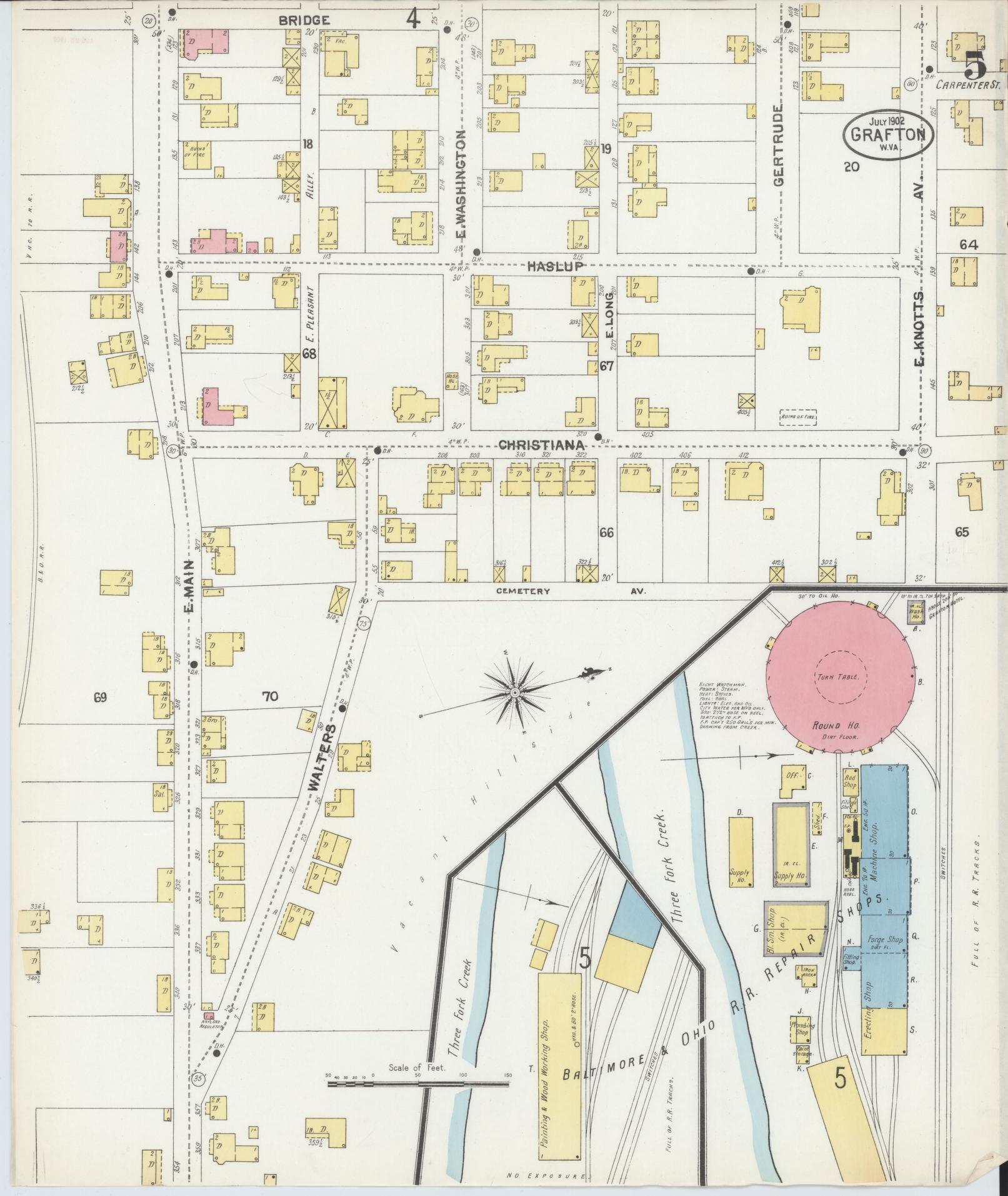 Sanborn Fire Insurance Map from Grafton, Taylor County, West Virginia (1902), Sheet #0005 - Complete Map Set gallery image, historic Sanborn map, vintage wall art, West Virginia West Virginia