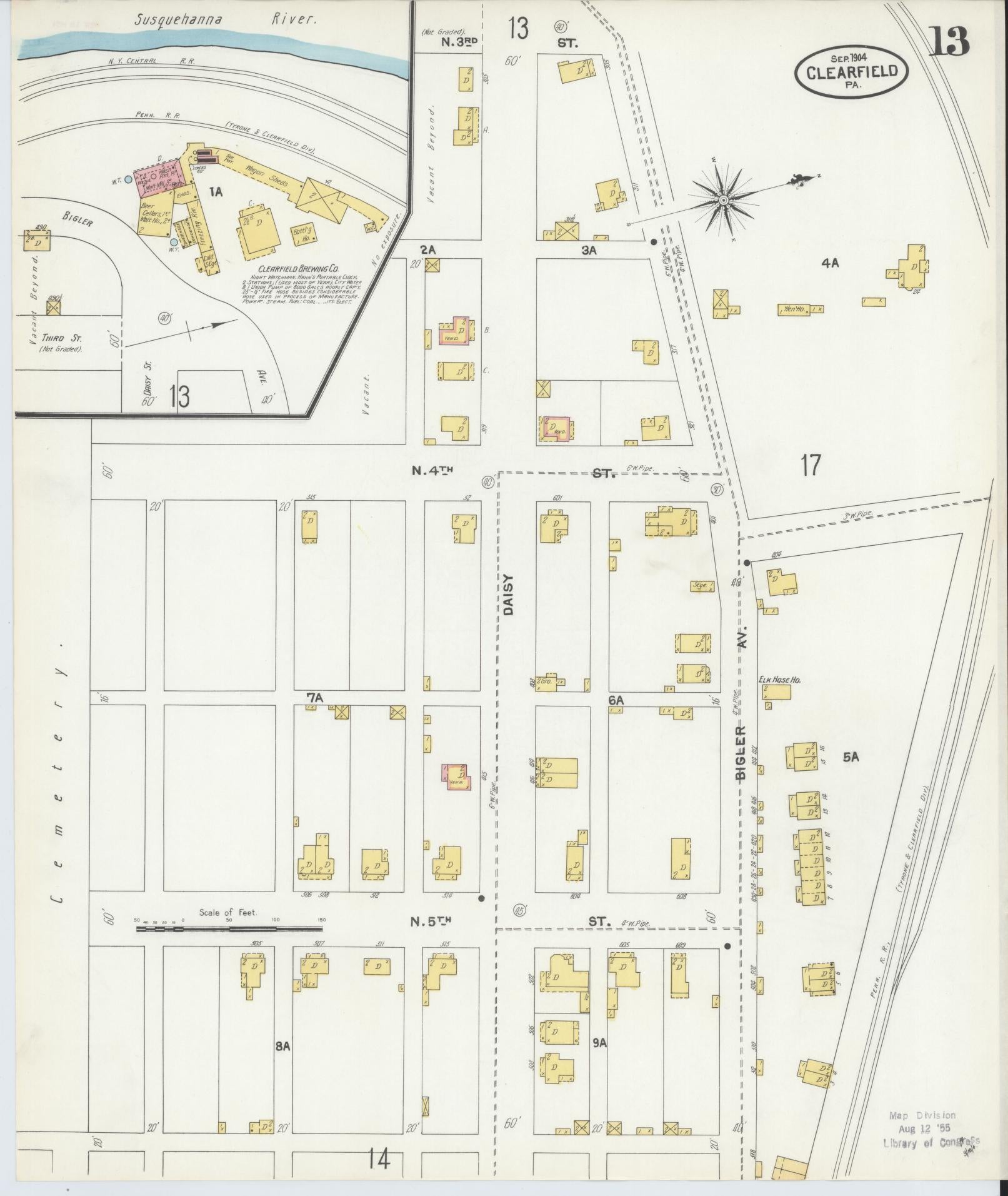 Sanborn Fire Insurance Map from Clearfield, Clearfield County, Pennsylvania (1904), Sheet #0013 - Historic Sanborn Fire Insurance Map Print, vintage old map wall art, antique decor, genealogy gift, Pennsylvania Pennsylvania map