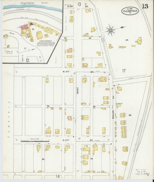 Sanborn Fire Insurance Map from Clearfield, Clearfield County, Pennsylvania (1904), Sheet #0013 - Historic Sanborn Fire Insurance Map Print, vintage old map wall art, antique decor, genealogy gift, Pennsylvania Pennsylvania map