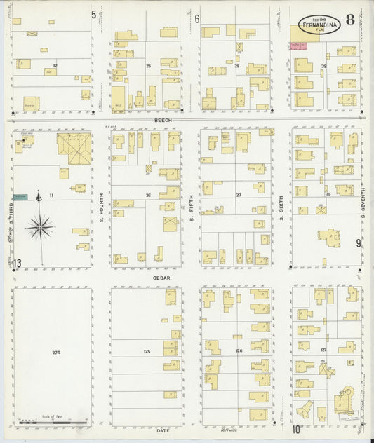 Sanborn Fire Insurance Map from Fernandina, Nassau County, Florida (1909), Sheet #0008 - Historic Sanborn Fire Insurance Map Print, vintage old map wall art, antique decor, genealogy gift, Florida Florida map
