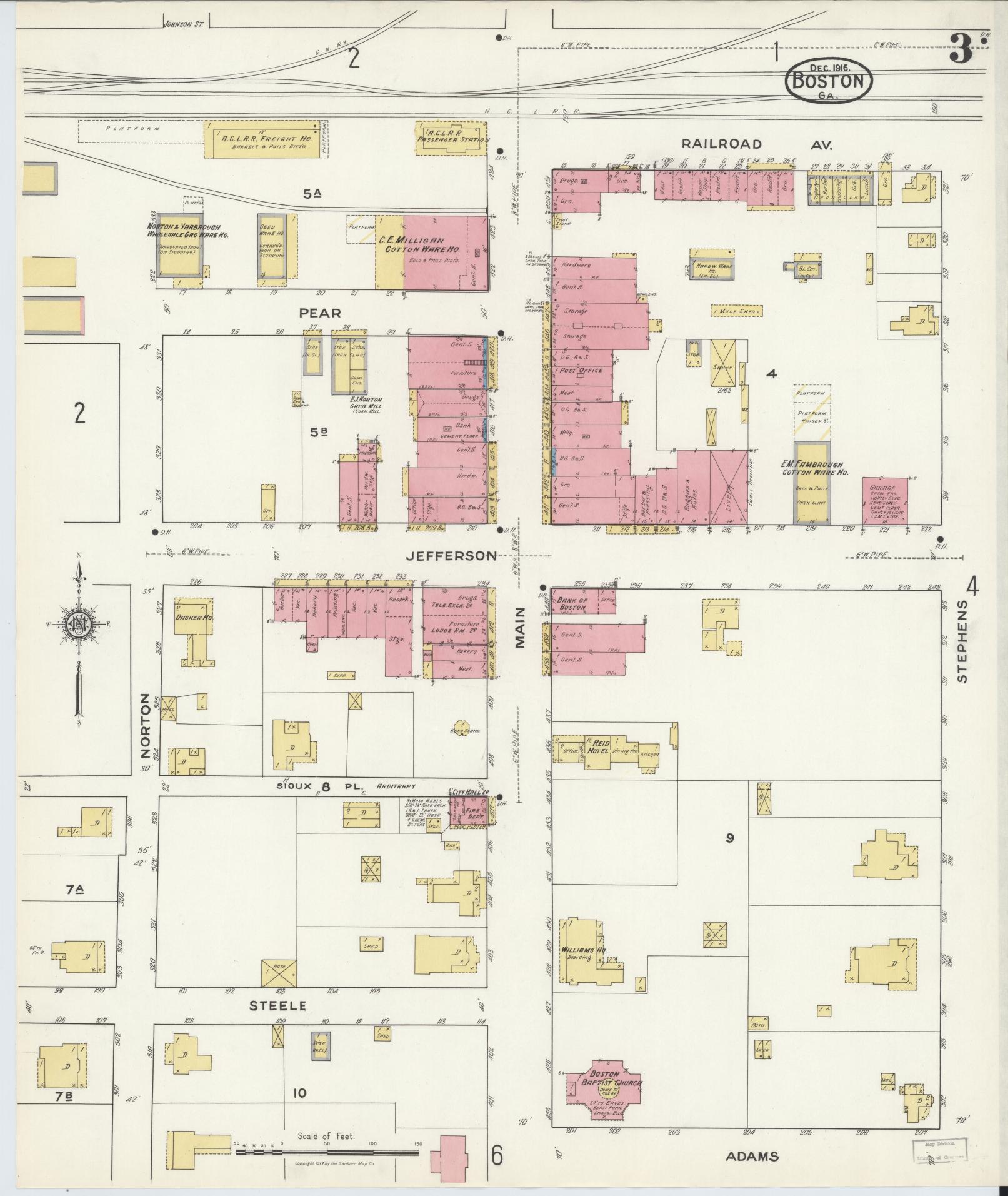Sanborn Fire Insurance Map from Boston, Thomas County, Georgia (1916), Sheet #0003 - Complete Map Set gallery image, historic Sanborn map, vintage wall art, Georgia Georgia