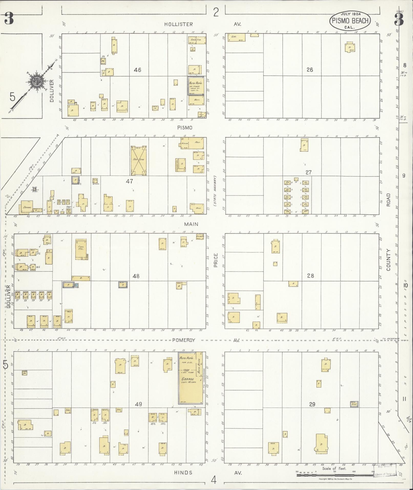 Sanborn Fire Insurance Map from Pismo Beach, San Luis Obispo County, California (1924), Sheet #0003 - Complete Map Set gallery image, historic Sanborn map, vintage wall art, California California