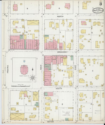 Sanborn Fire Insurance Map from Mayfield, Graves County, Kentucky (1892), Sheet #0003 - Complete Map Set gallery image, historic Sanborn map, vintage wall art, Kentucky Kentucky
