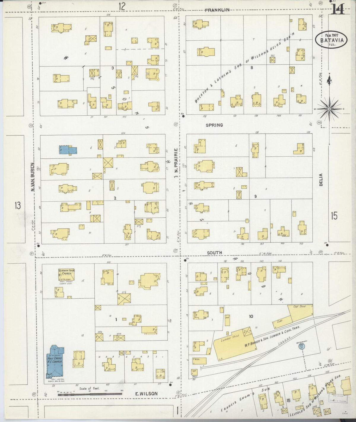 Sanborn Fire Insurance Map from Batavia, Kane County, Illinois (1907), Sheet #0014 - Complete Map Set gallery image, historic Sanborn map, vintage wall art, Illinois Illinois