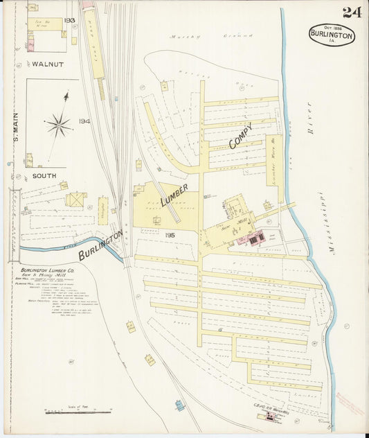 Sanborn Fire Insurance Map from Burlington, Des Moines County, Iowa (1888), Sheet #0024 - Historic Sanborn Fire Insurance Map Print, vintage old map wall art