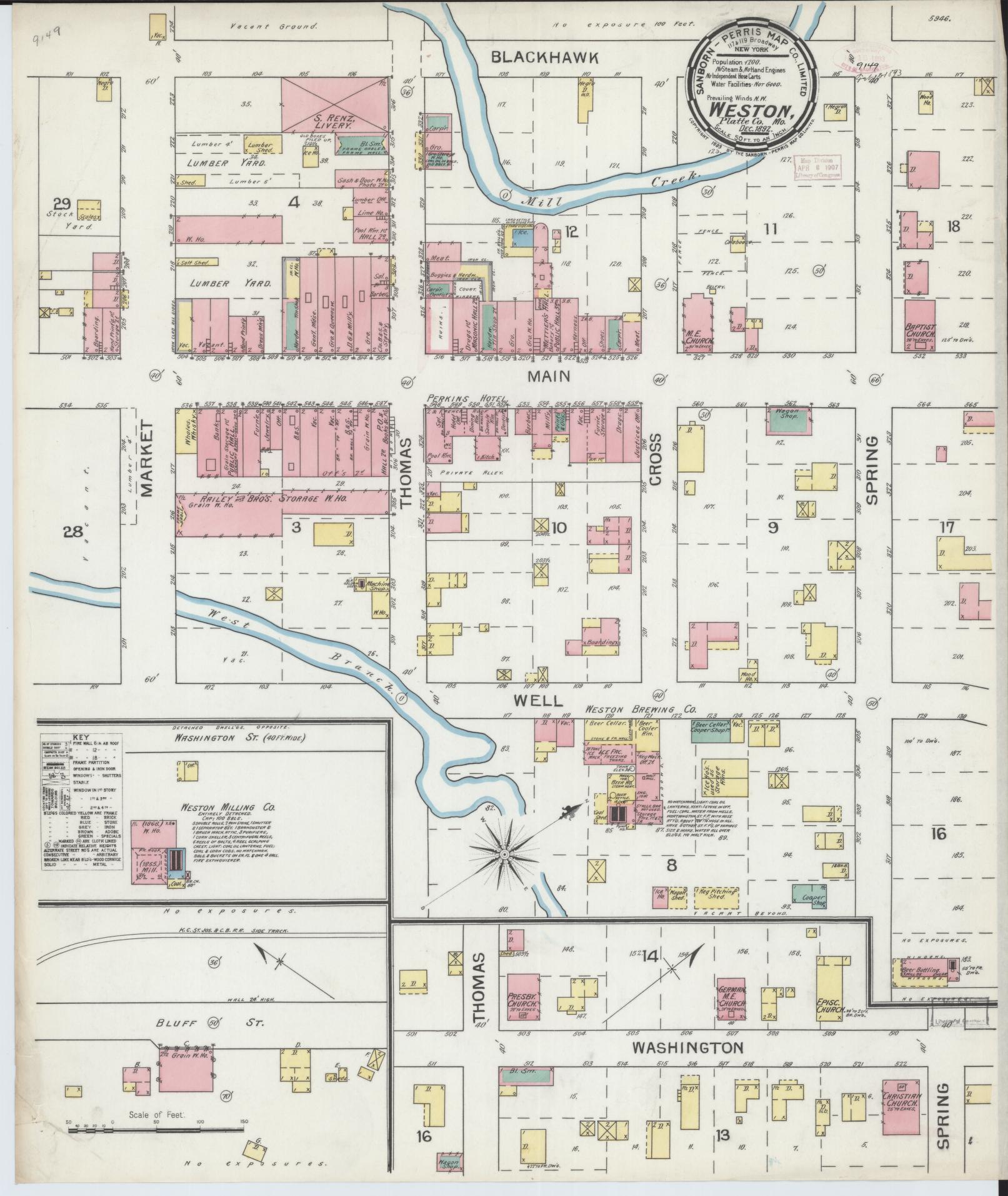Sanborn Fire Insurance Map from Weston, Platte County, Missouri (1892), Sheet #0001 - Historic Sanborn Fire Insurance Map Print, vintage old map wall art, antique decor, genealogy gift, Missouri Missouri map