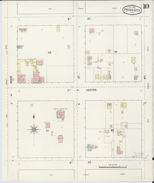 Sanborn Fire Insurance Map from Provo, Utah County, Utah (1890), Sheet #0010 - Historic Sanborn Fire Insurance Map Print, vintage old map wall art, antique decor, genealogy gift, Provo Utah map