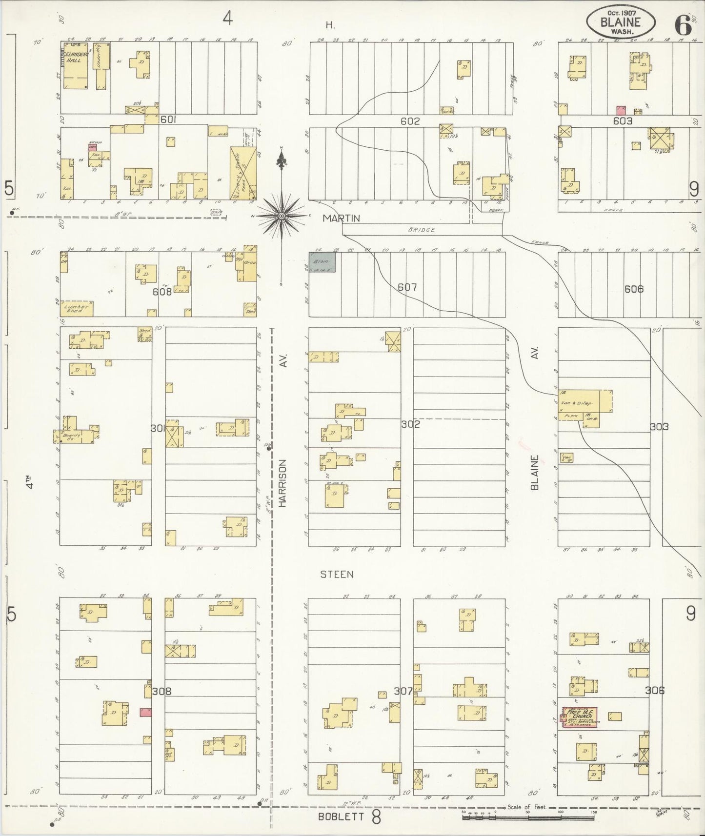 Sanborn Fire Insurance Map from Blaine, Whatcom County, Washington (1907), Sheet #0006 - Complete Map Set gallery image, historic Sanborn map, vintage wall art, Washington Washington