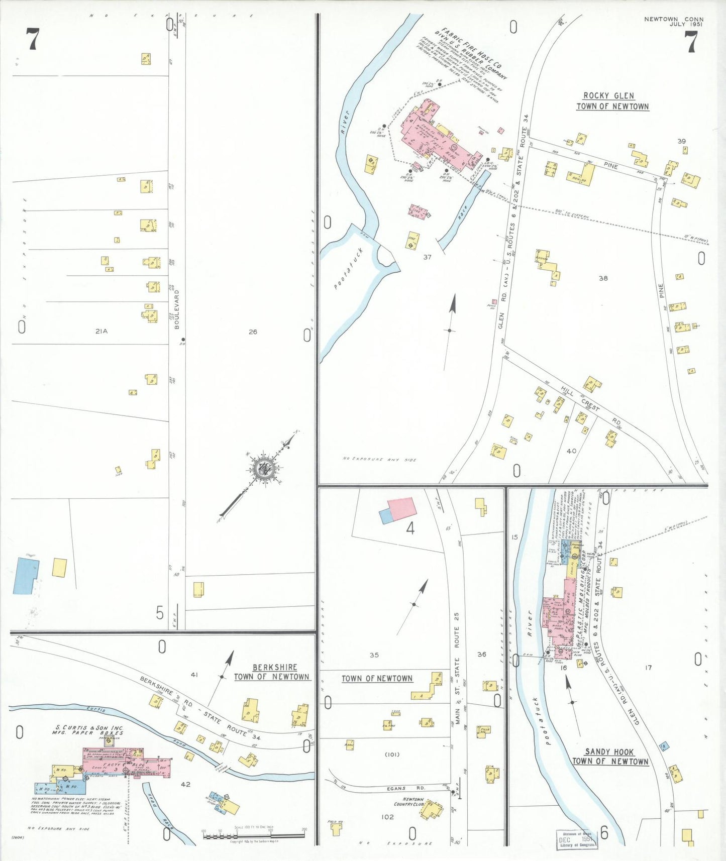 Sanborn Fire Insurance Map from Newtown, Fairfield County, Connecticut (1951), Sheet #0007 - Complete Map Set gallery image, historic Sanborn map, vintage wall art, Connecticut Connecticut