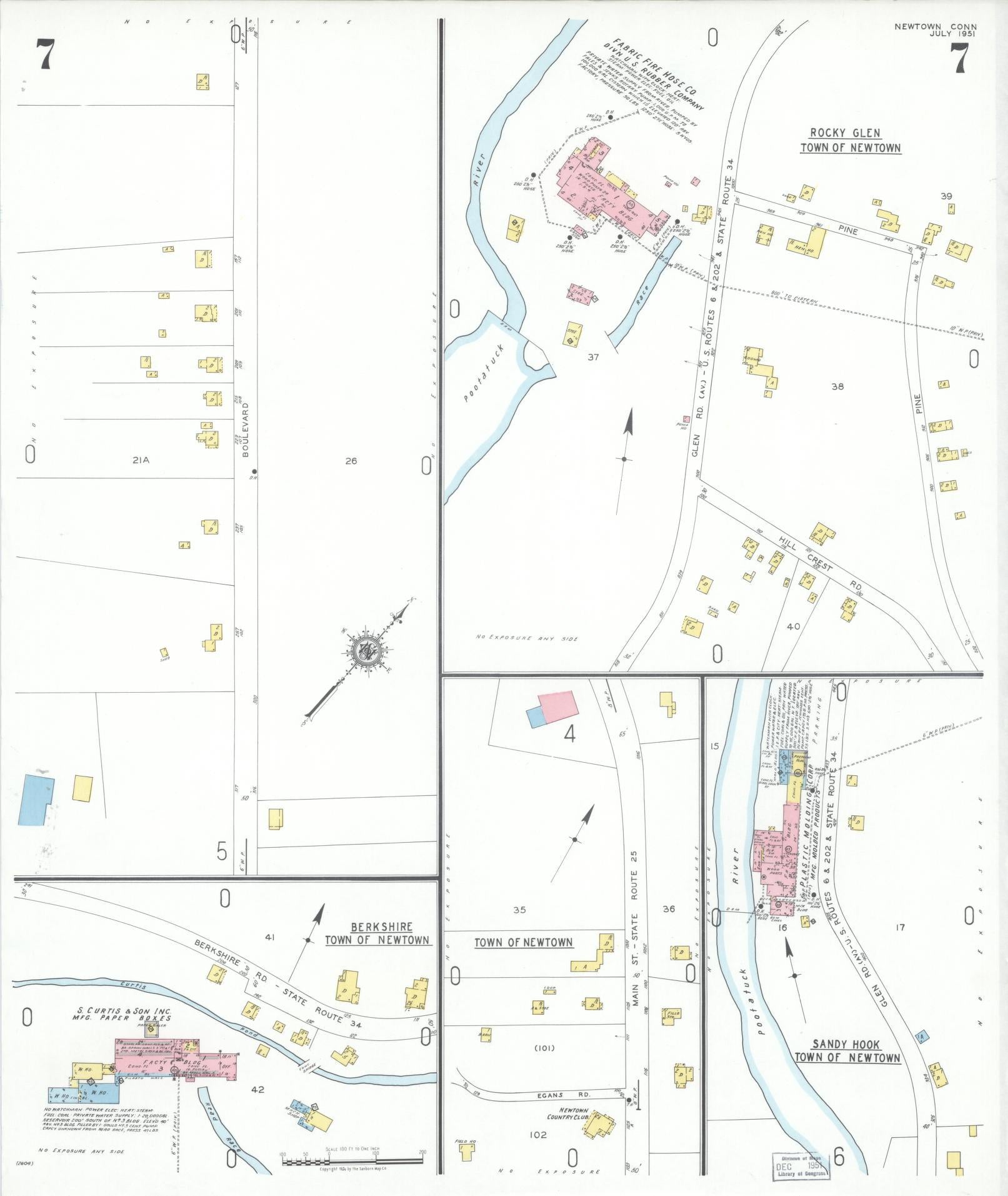 Sanborn Fire Insurance Map from Newtown, Fairfield County, Connecticut (1951), Sheet #0007 - Complete Map Set gallery image, historic Sanborn map, vintage wall art, Connecticut Connecticut