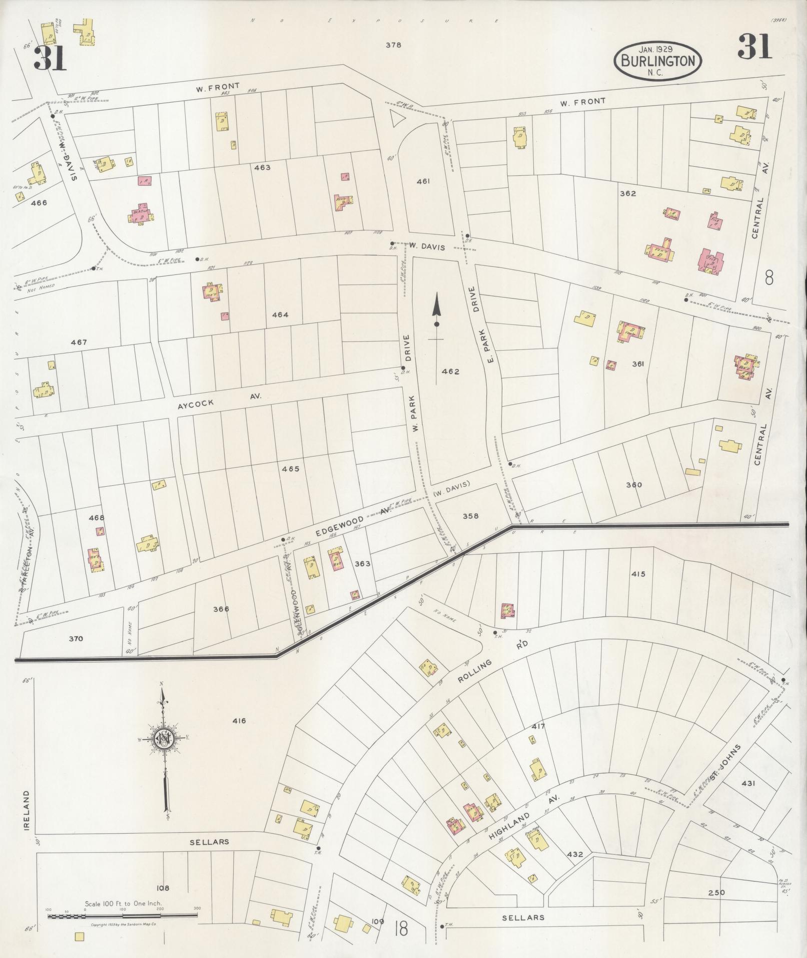 Sanborn Fire Insurance Map from Burlington, Alamance County, North Carolina (1929), Sheet #0031 - Complete Map Set gallery image, historic Sanborn map, vintage wall art, North Carolina North Carolina