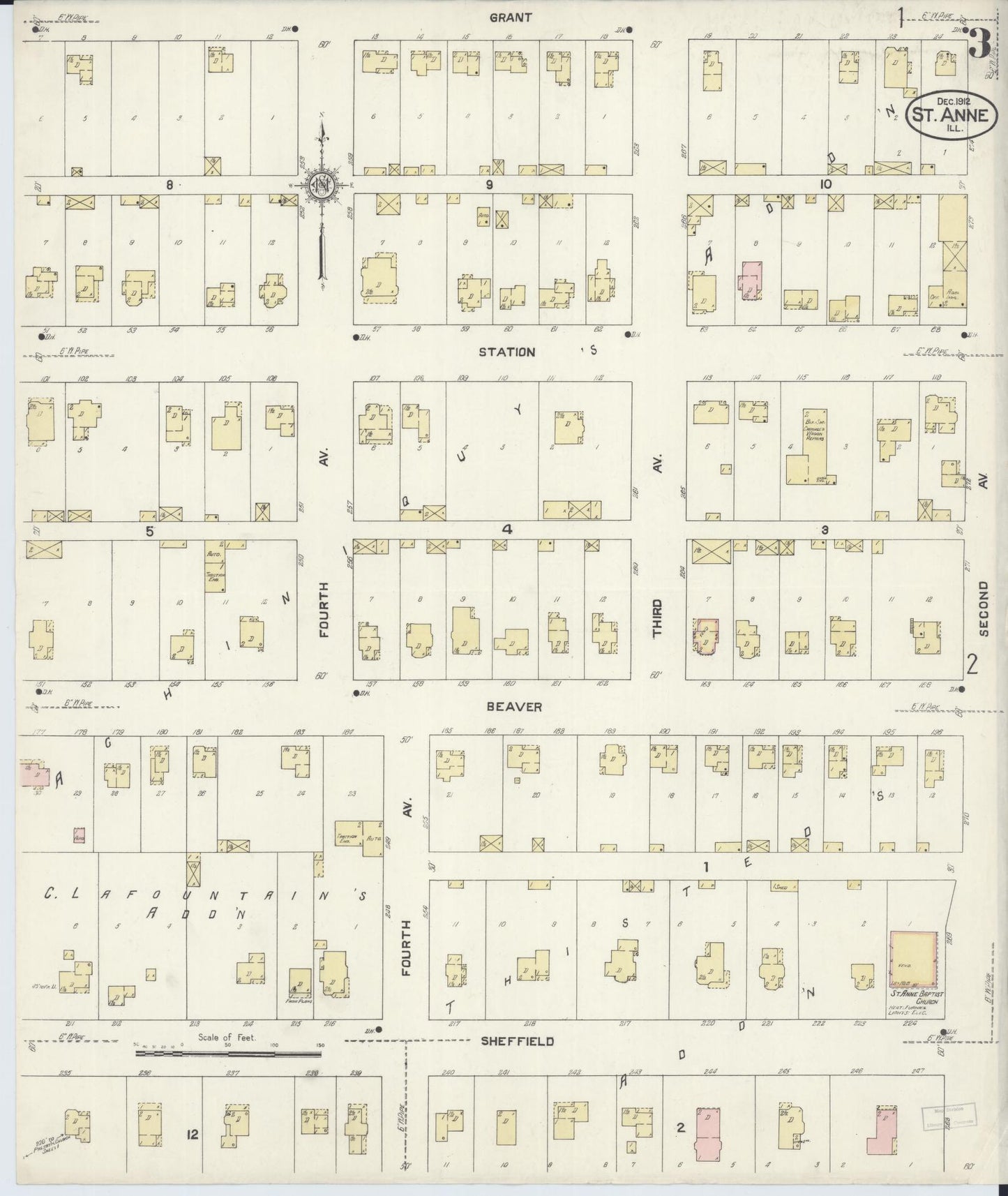 Sanborn Fire Insurance Map from Saint Anne, Kankakee County, Illinois (1912), Sheet #0003 - Complete Map Set gallery image, historic Sanborn map, vintage wall art, Illinois Illinois