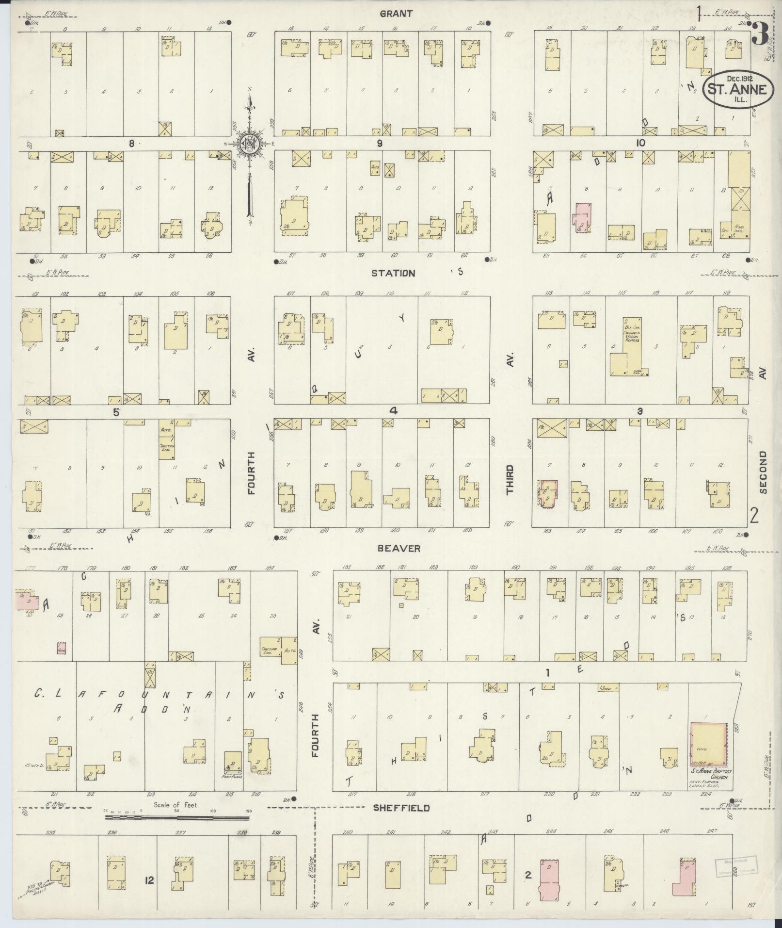 Sanborn Fire Insurance Map from Saint Anne, Kankakee County, Illinois (1912), Sheet #0003 - Complete Map Set gallery image, historic Sanborn map, vintage wall art, Illinois Illinois