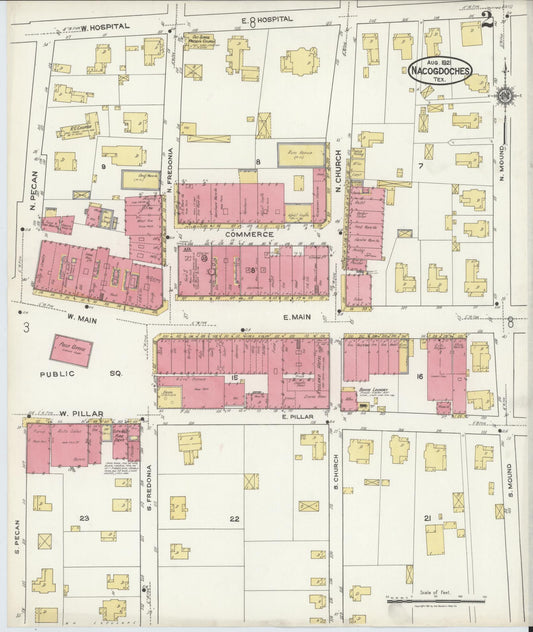 Sanborn Fire Insurance Map from Nacogdoches, Nacogdoches County, Texas (1921), Sheet #0002 - Historic Sanborn Fire Insurance Map Print, vintage old map wall art, antique decor, genealogy gift, Texas Texas map