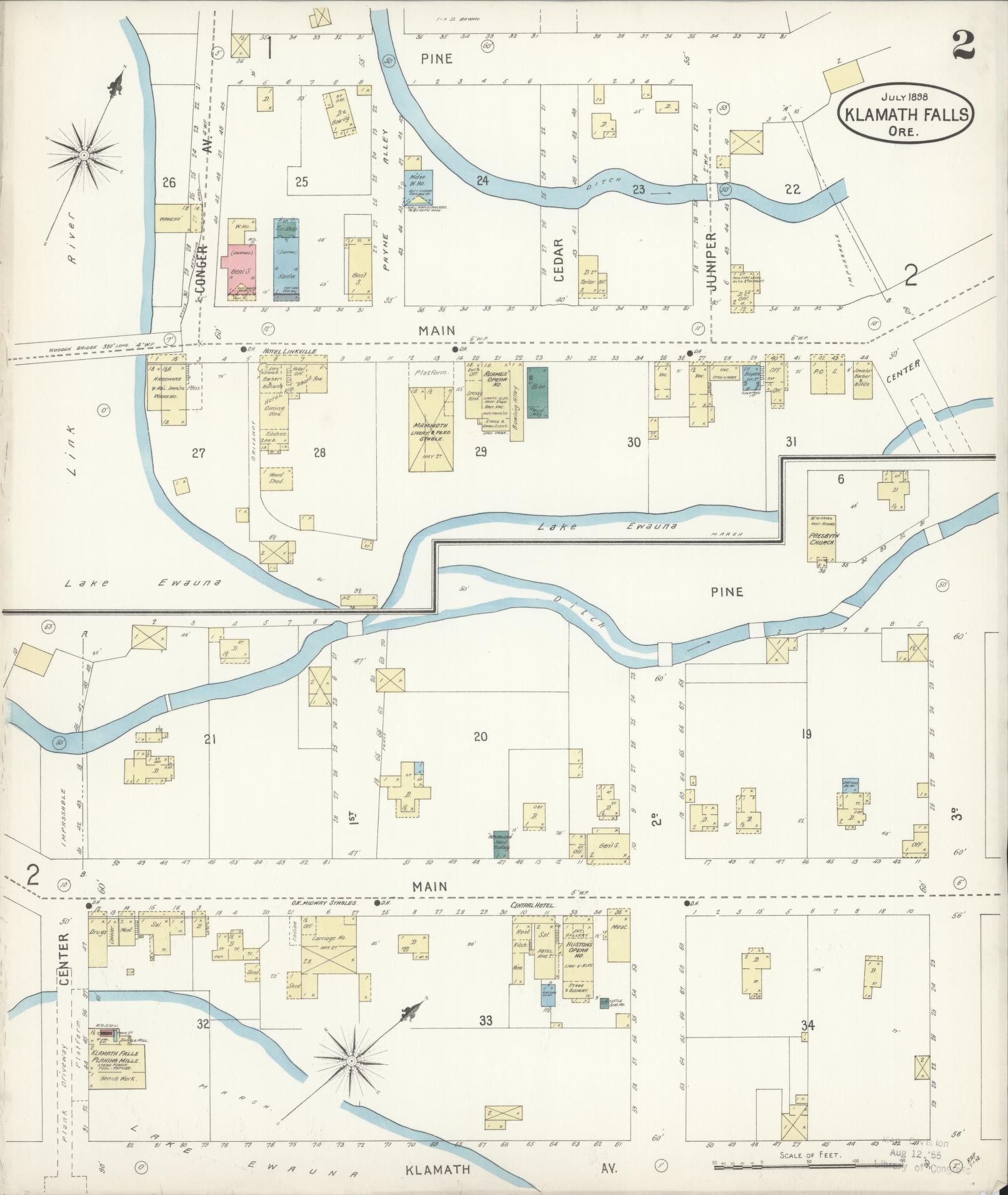 Sanborn Fire Insurance Map from Klamath Falls, Klamath County, Oregon (1898), Sheet #0002 - Historic Sanborn Fire Insurance Map Print, vintage old map wall art, antique decor, genealogy gift, Oregon Oregon map