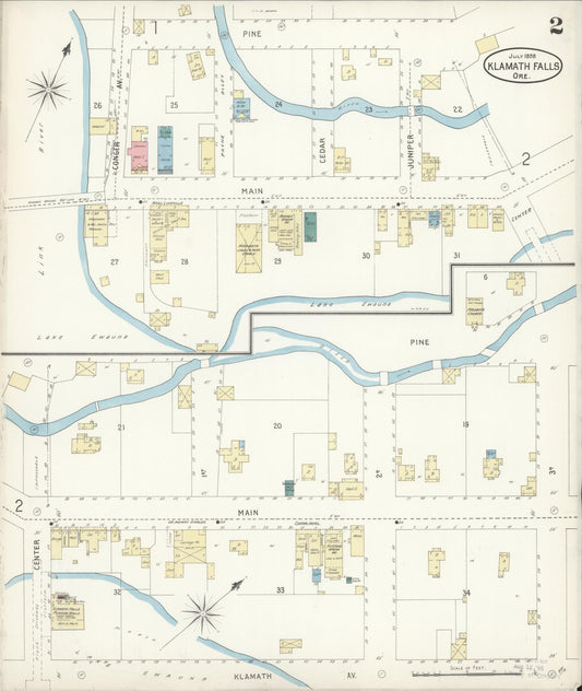 Sanborn Fire Insurance Map from Klamath Falls, Klamath County, Oregon (1898), Sheet #0002 - Historic Sanborn Fire Insurance Map Print, vintage old map wall art, antique decor, genealogy gift, Oregon Oregon map