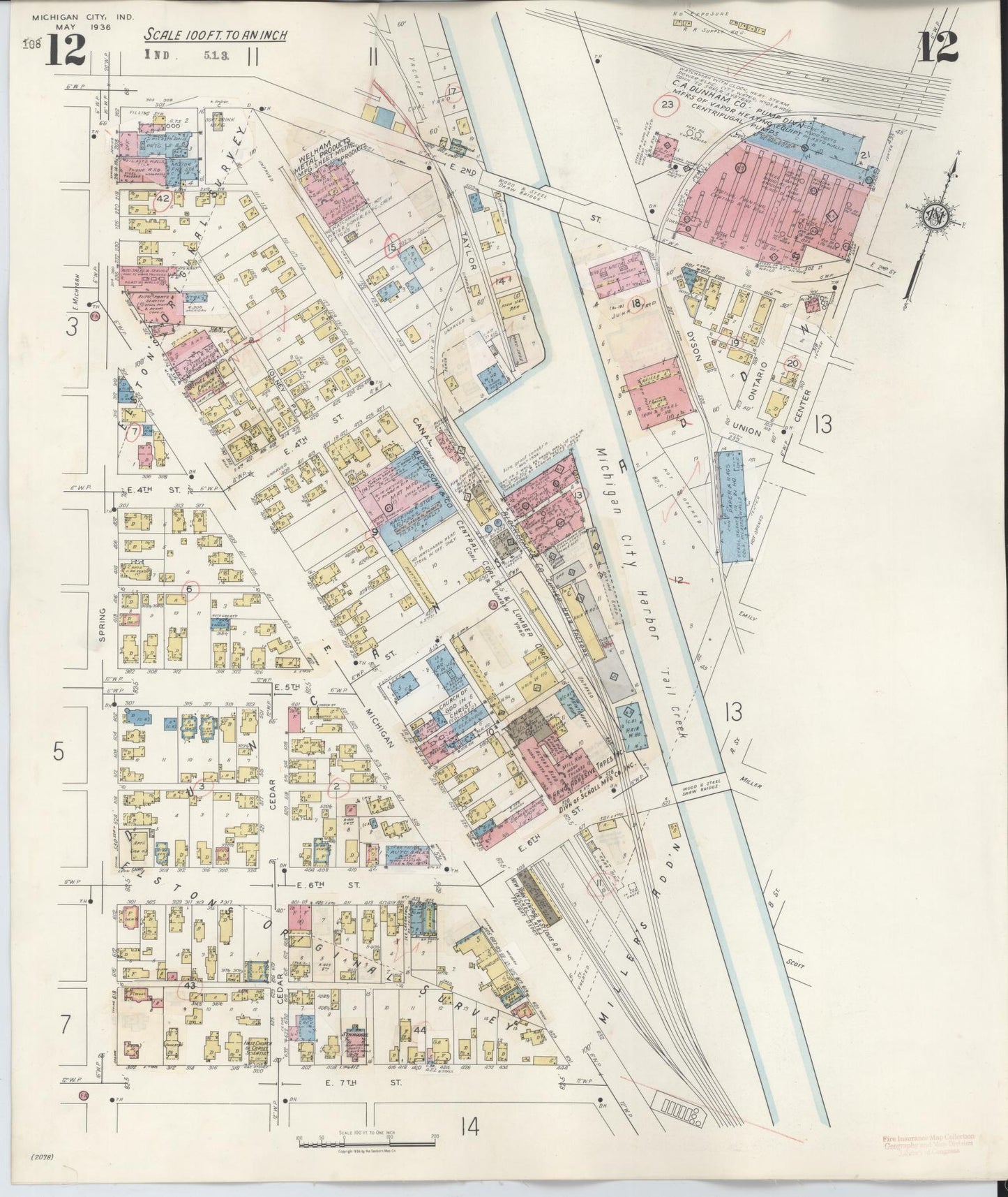 Sanborn Fire Insurance Map from Michigan City, La Porte County, Indiana (1948), Sheet #0012 - Historic Sanborn Fire Insurance Map Print, vintage old map wall art, antique decor, genealogy gift, Michigan Michigan map